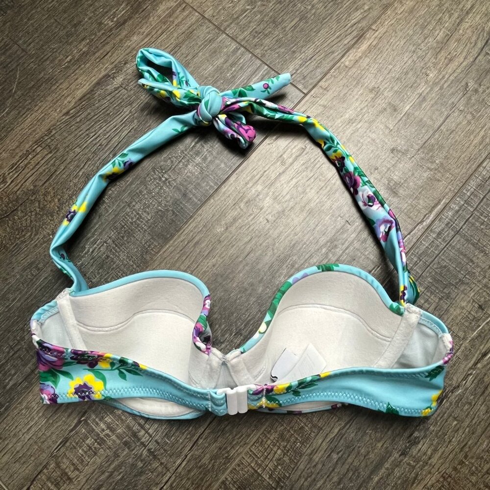 Hell Bunny Vixen Blue Floral Halter Bikini Top Swim Suit ((XS)) - Picture 2 of 4